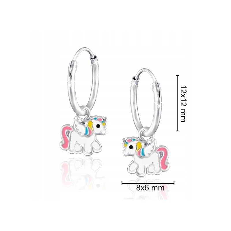 Srebrne kolczyki dla dziewczynki kółka jednorożce