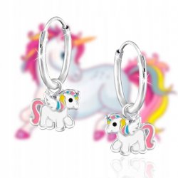Srebrne kolczyki dla dziewczynki kółka jednorożce