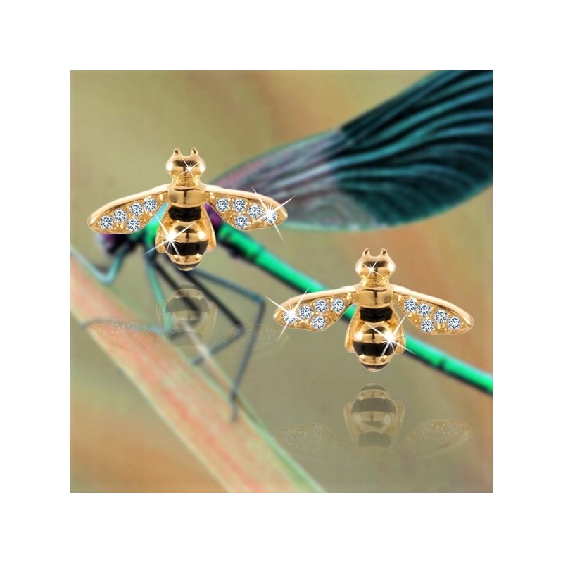 Srebrne kolczyki wkrętki sztyfty pszczółki srebro 925 pozłacane oryginalne