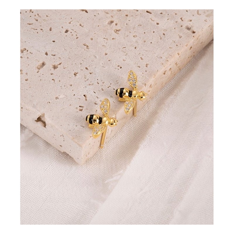 Srebrne kolczyki wkrętki sztyfty pszczółki srebro 925 pozłacane oryginalne