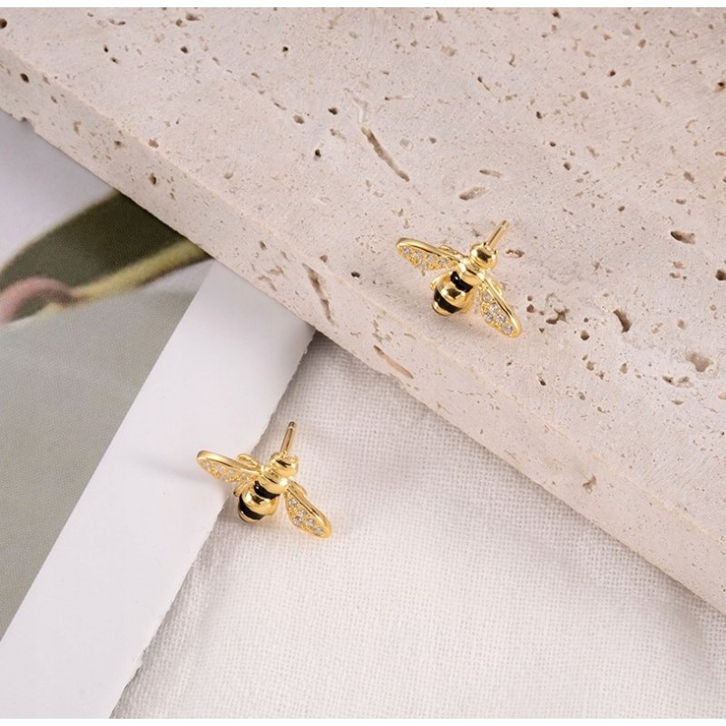 Srebrne kolczyki wkrętki sztyfty pszczółki srebro 925 pozłacane oryginalne