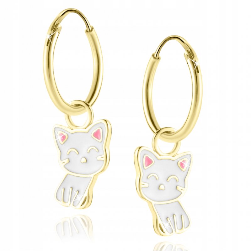 Srebrne kolczyki dla dziewczynki kotki srebro pozłacane próba 925