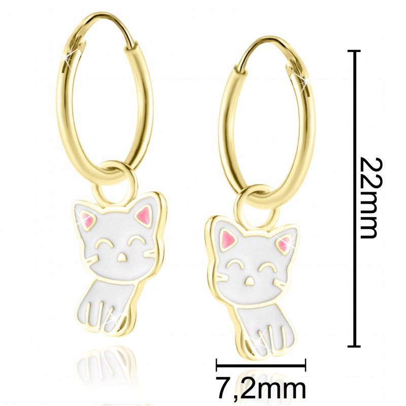 Srebrne kolczyki dla dziewczynki kotki srebro pozłacane próba 925