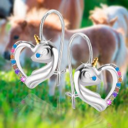 Kolczyki srebrne wiszące dla dzieci jednorożce