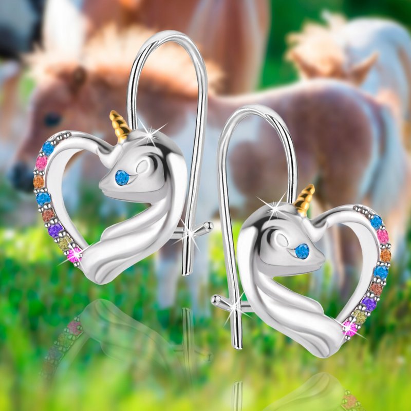 Kolczyki srebrne wiszące dla dzieci jednorożce