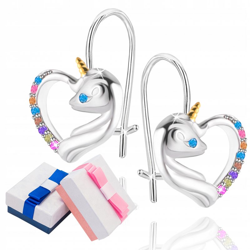 Kolczyki srebrne wiszące dla dzieci jednorożce