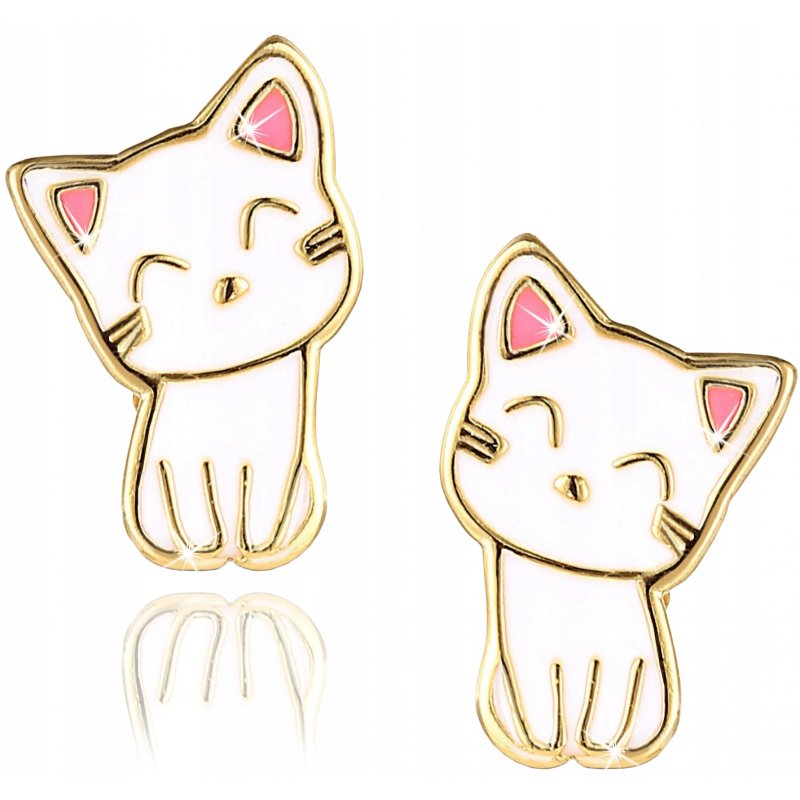 Srebrne kolczyki dla dziewczynki kotki srebro pozłacane 925