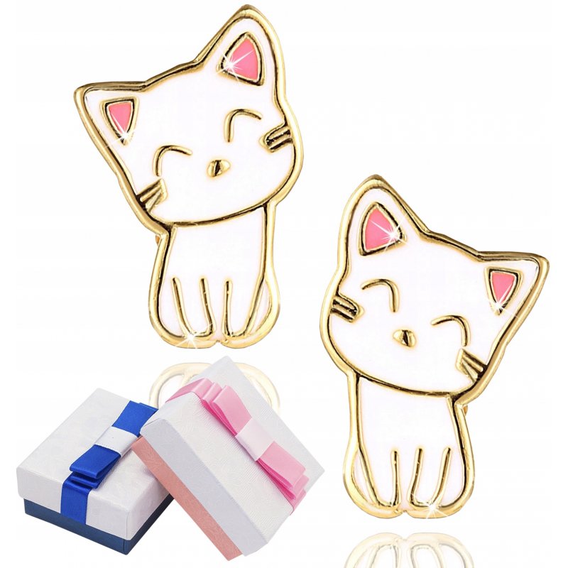 Srebrne kolczyki dla dziewczynki kotki srebro pozłacane 925