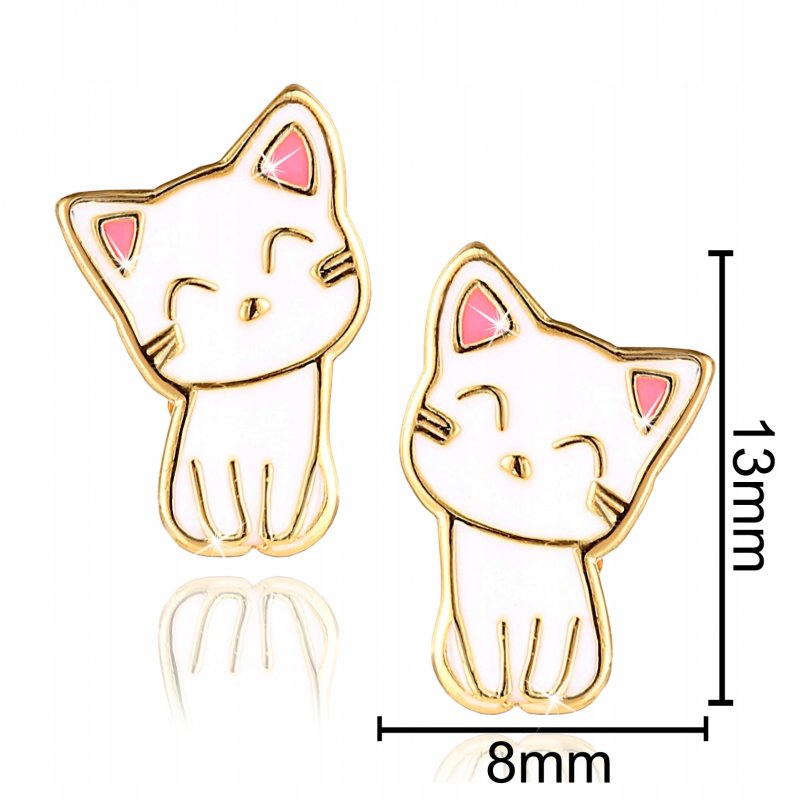 Srebrne kolczyki dla dziewczynki kotki srebro pozłacane 925