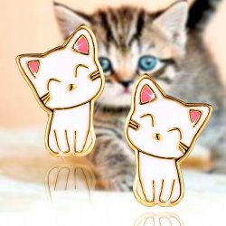 Srebrne kolczyki dla dziewczynki kotki srebro pozłacane 925