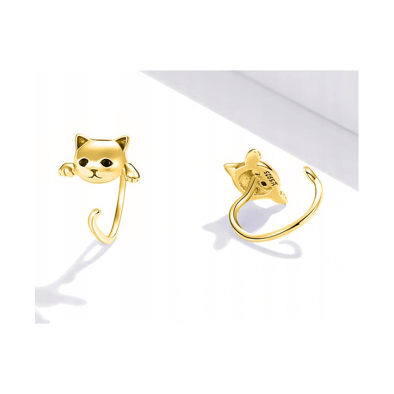 Modne srebrne kolczyki kotki srebro pozłacane próba 925 kolczyki dla kobiety