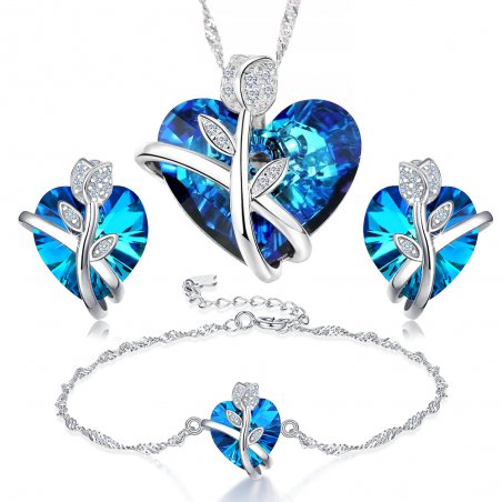 Komplet srebrnej biżuterii swarovski serca