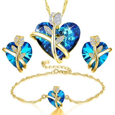 Komplet srebrnej biżuterii swarovski serca srebro pozłacane 925