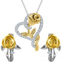 Komplet biżuterii srebrnej serce róża
