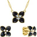 Komplet pozłacanej biżuterii srebro 925 dla kobiety kwiat