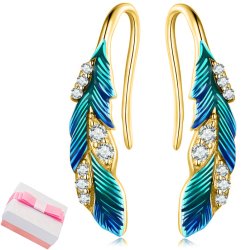 Srebrne kolczyki wiszące nausznice pióra kolczyki srebro próba 925 pozłacane