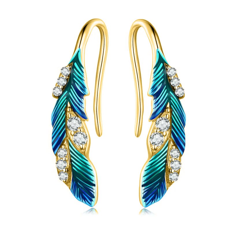 Srebrne kolczyki wiszące nausznice pióra kolczyki srebro próba 925 pozłacane