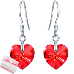Kolczyki srebrne 925 wiszące serca czerwone