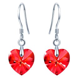 Kolczyki srebrne 925 wiszące serca czerwone