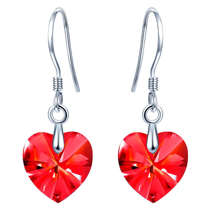 Kolczyki srebrne 925 wiszące serca czerwone