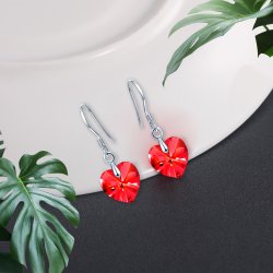 Kolczyki srebrne 925 wiszące serca czerwone