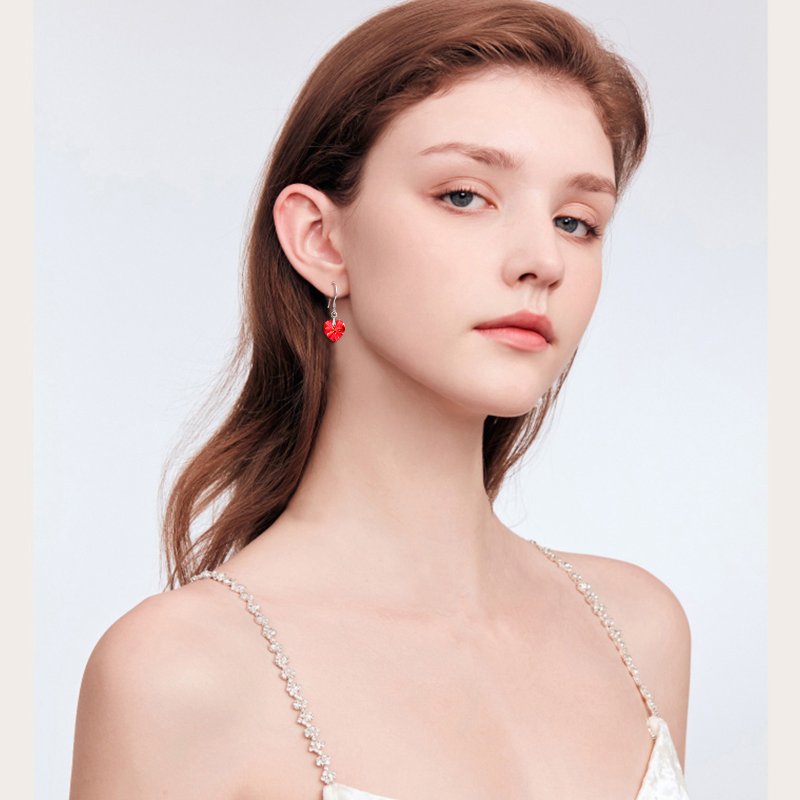 Kolczyki srebrne 925 wiszące serca czerwone