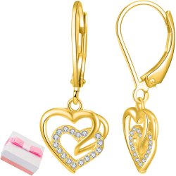 Srebrne kolczyki angielskie serca kolczyki wiszące srebro pozłacane 925