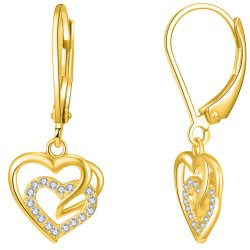 Srebrne kolczyki angielskie serca kolczyki wiszące srebro pozłacane 925