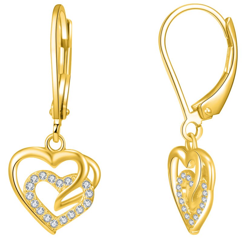 Srebrne kolczyki angielskie serca kolczyki wiszące srebro pozłacane 925