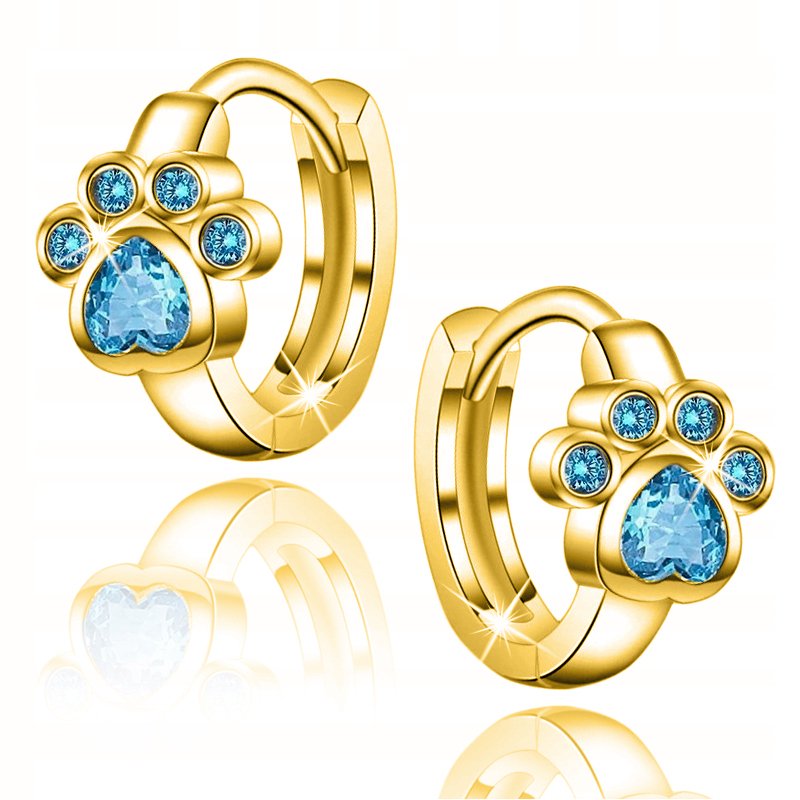 Srebrne kolczyki dla dziewczynki łapki srebro pozłacane 925 z diamentami