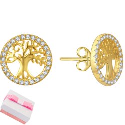 Srebrne kolczyki drzewka drzewo życia szczęścia sztyfty wrętki srebro pozłacane 925