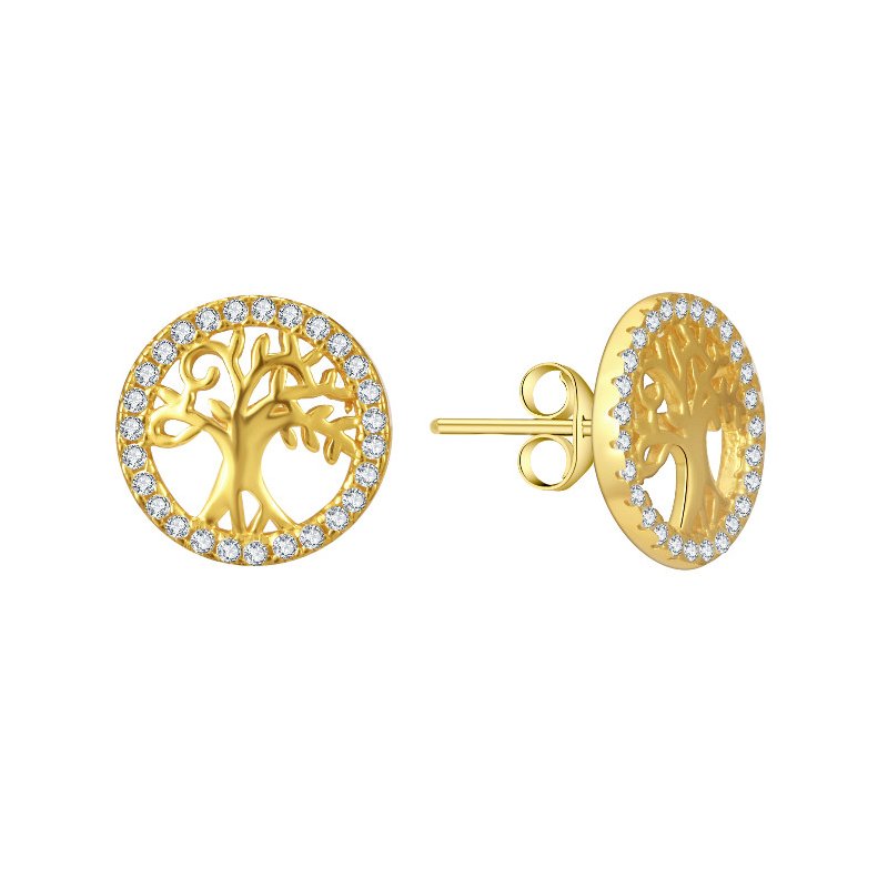 Srebrne kolczyki drzewka drzewo życia szczęścia sztyfty wrętki srebro pozłacane 925