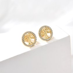 Srebrne kolczyki drzewka drzewo życia szczęścia sztyfty wrętki srebro pozłacane 925