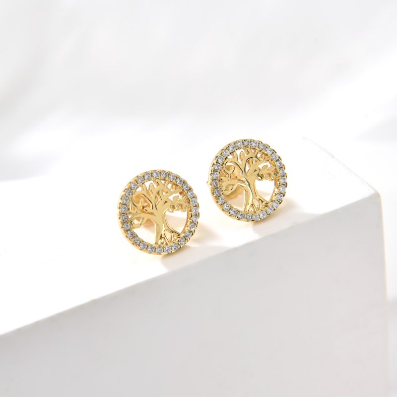 Srebrne kolczyki drzewka drzewo życia szczęścia sztyfty wrętki srebro pozłacane 925
