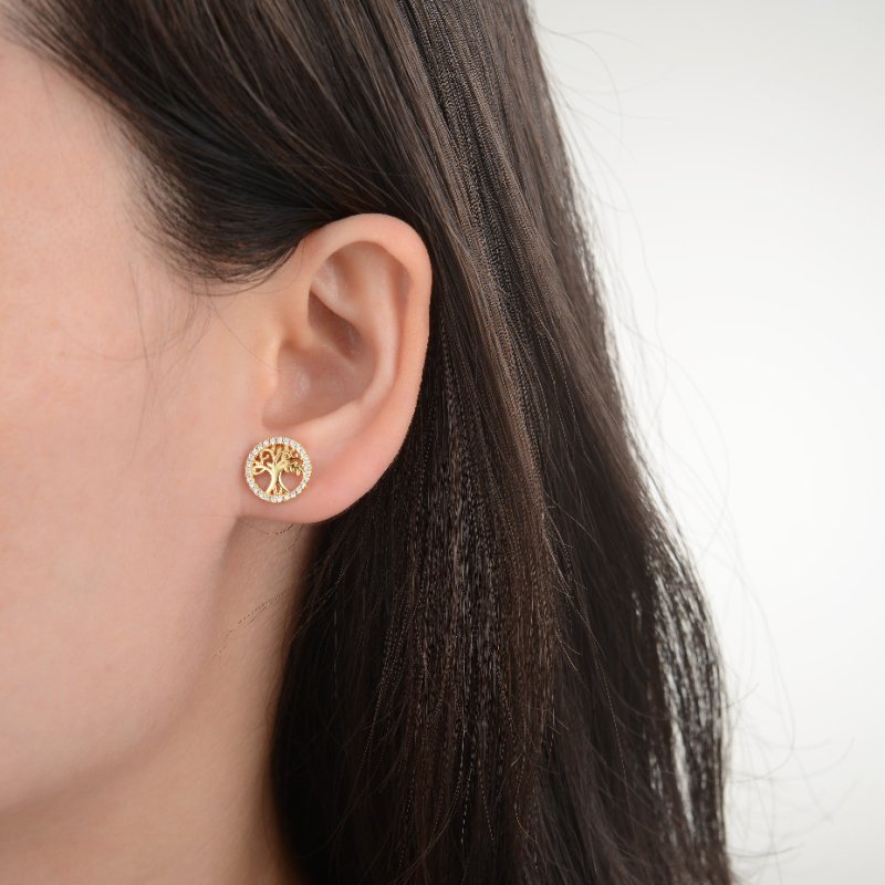 Srebrne kolczyki drzewka drzewo życia szczęścia sztyfty wrętki srebro pozłacane 925