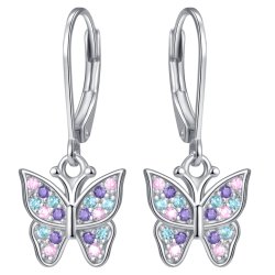 Kolczyki wiszące motylki srebrne dla dziewczynki 925