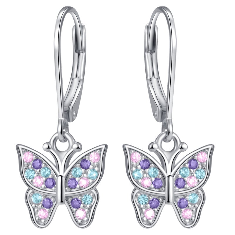 Kolczyki wiszące motylki srebrne dla dziewczynki 925