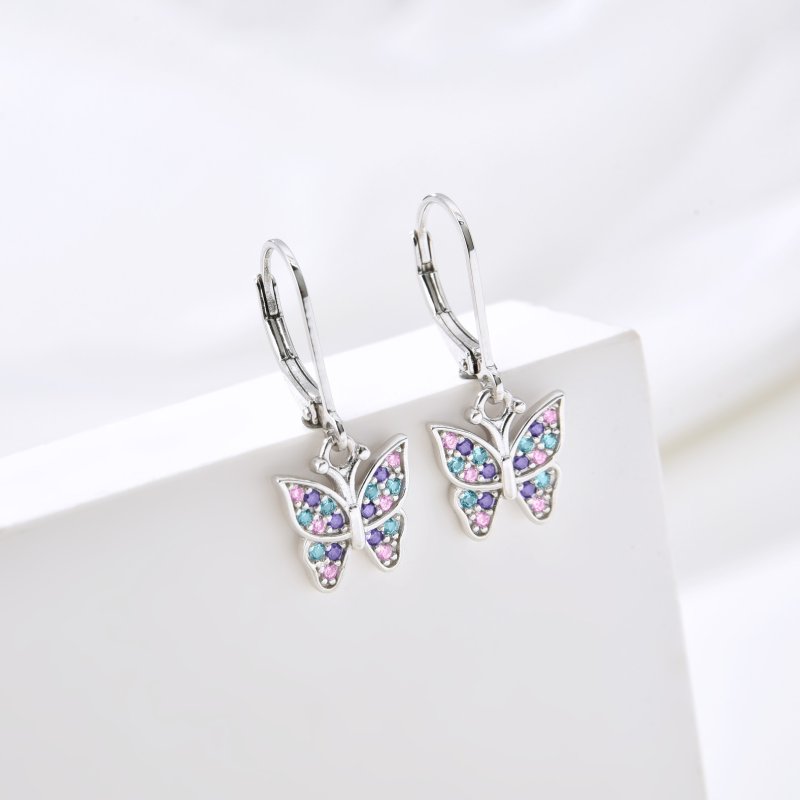 Kolczyki wiszące motylki srebrne dla dziewczynki 925