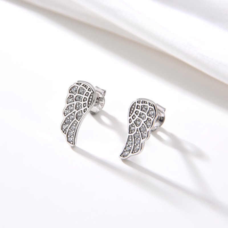 Srebrne kolczyki wkrętki sztyfty skrzydła srebro anielskie piękno