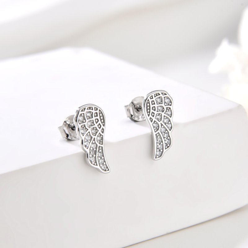 Srebrne kolczyki wkrętki sztyfty skrzydła srebro anielskie piękno