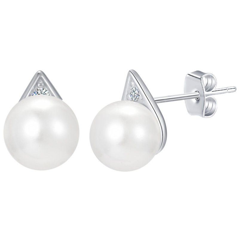 Srebrne kolczyki rodowane perły eleganckie sztyfty srebro 925