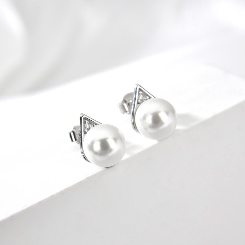 Srebrne kolczyki rodowane perły eleganckie sztyfty srebro 925