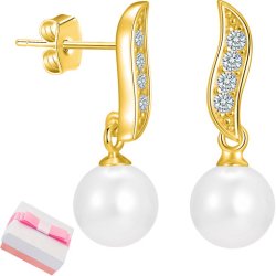 Srebrne kolczyki pozłacane perły wiszące srebro 925