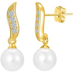 Srebrne kolczyki pozłacane perły wiszące srebro 925