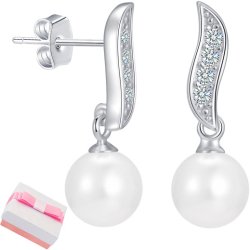 Srebrne kolczyki rodowane perły wiszące srebro 925 eleganckie