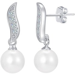 Srebrne kolczyki rodowane perły wiszące srebro 925 eleganckie