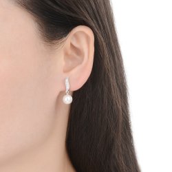 Srebrne kolczyki rodowane perły wiszące srebro 925 eleganckie