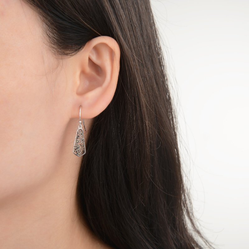 Kolczyki srebrne damskie wiszące filigran srebro 925 ażurowe markazyty