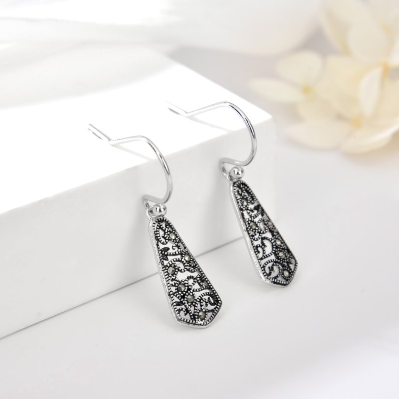 Kolczyki srebrne damskie wiszące filigran srebro 925 ażurowe markazyty