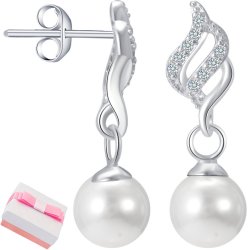 Srebrne kolczyki rodowane perły wiszące srebro 925